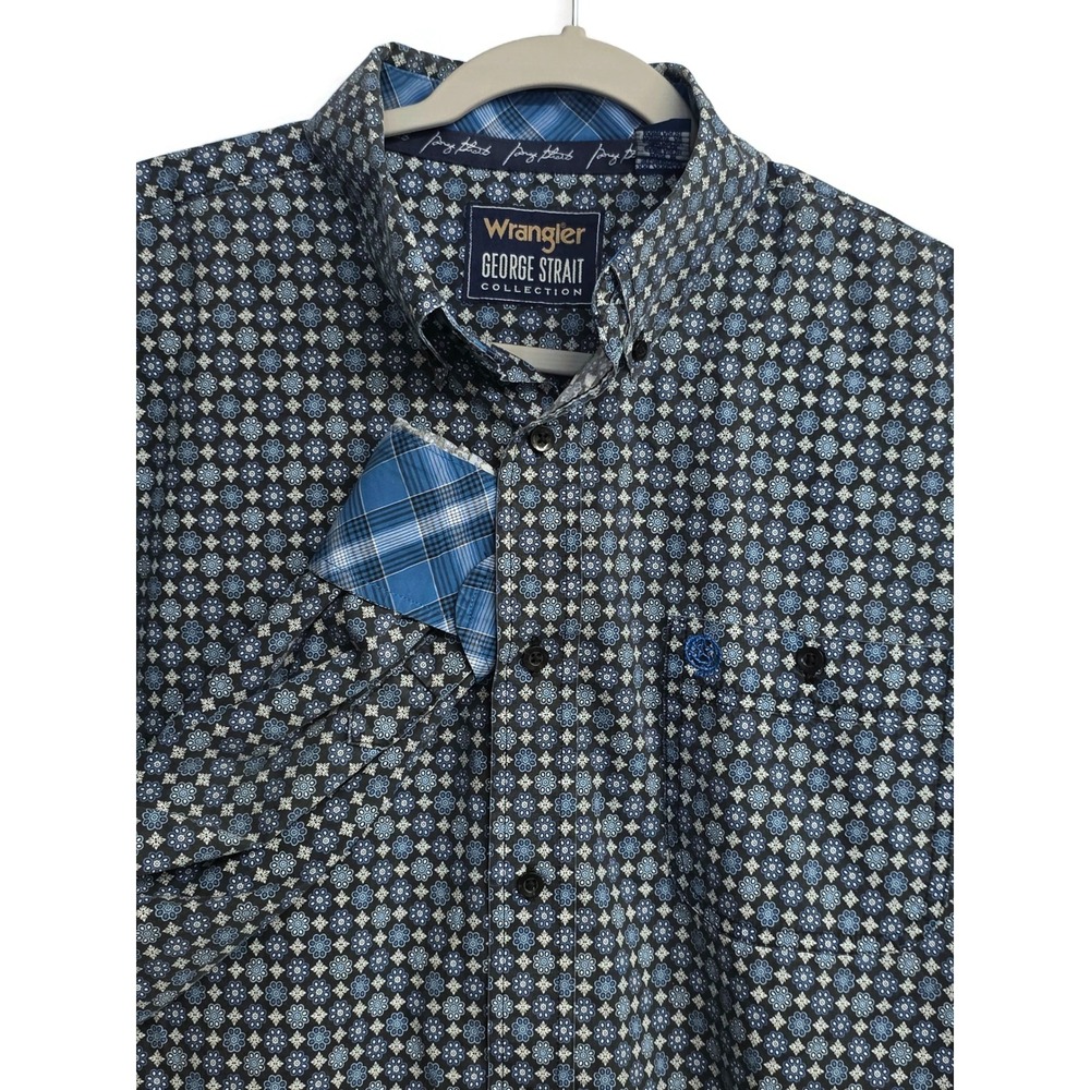 Wrangler George Strait Collection Mens Blue Geometric Print Shirt Flip Cuff 2XL